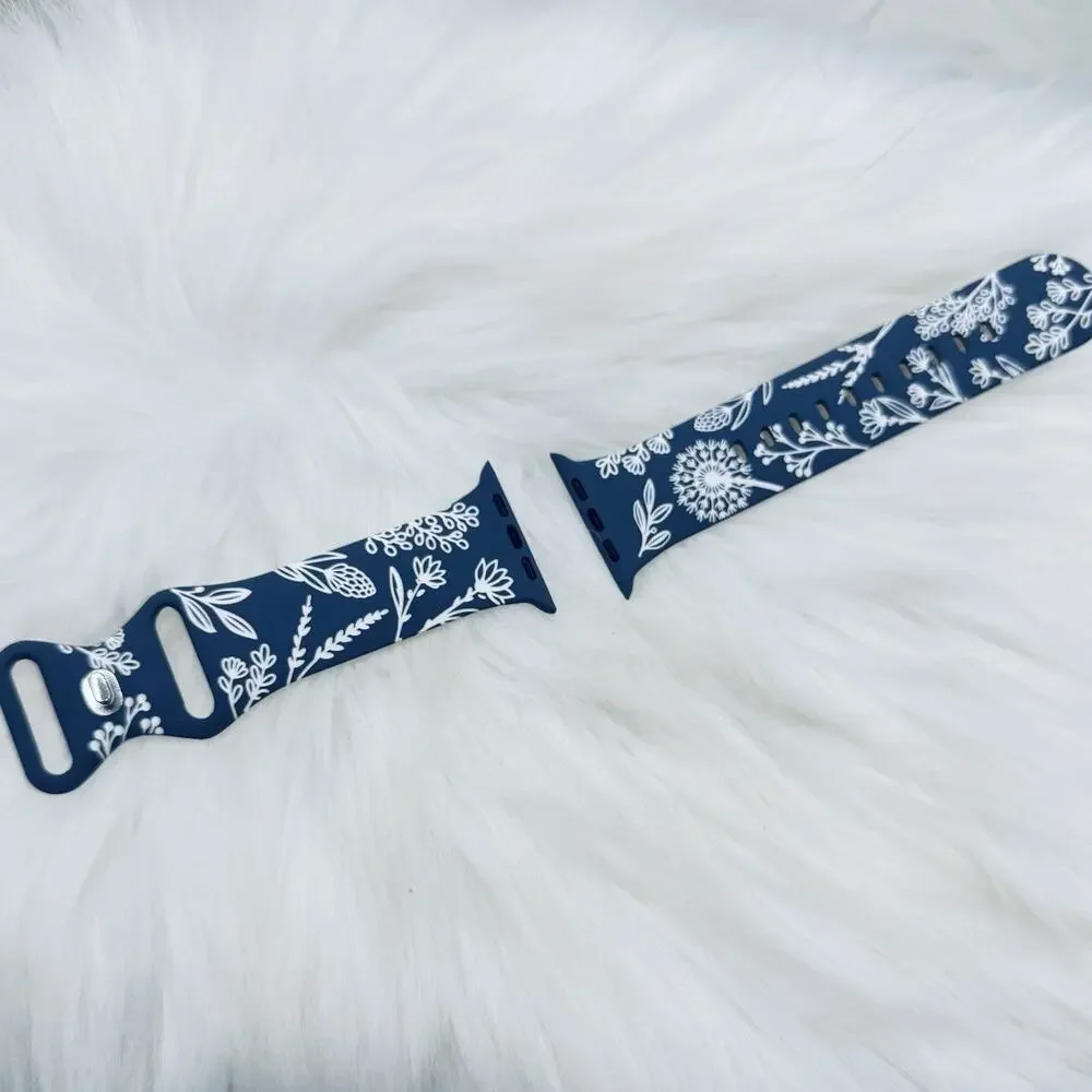 New blue & white Floral Watch Bands For Apple Watch Series 42mm 44mm 45mm 49mm